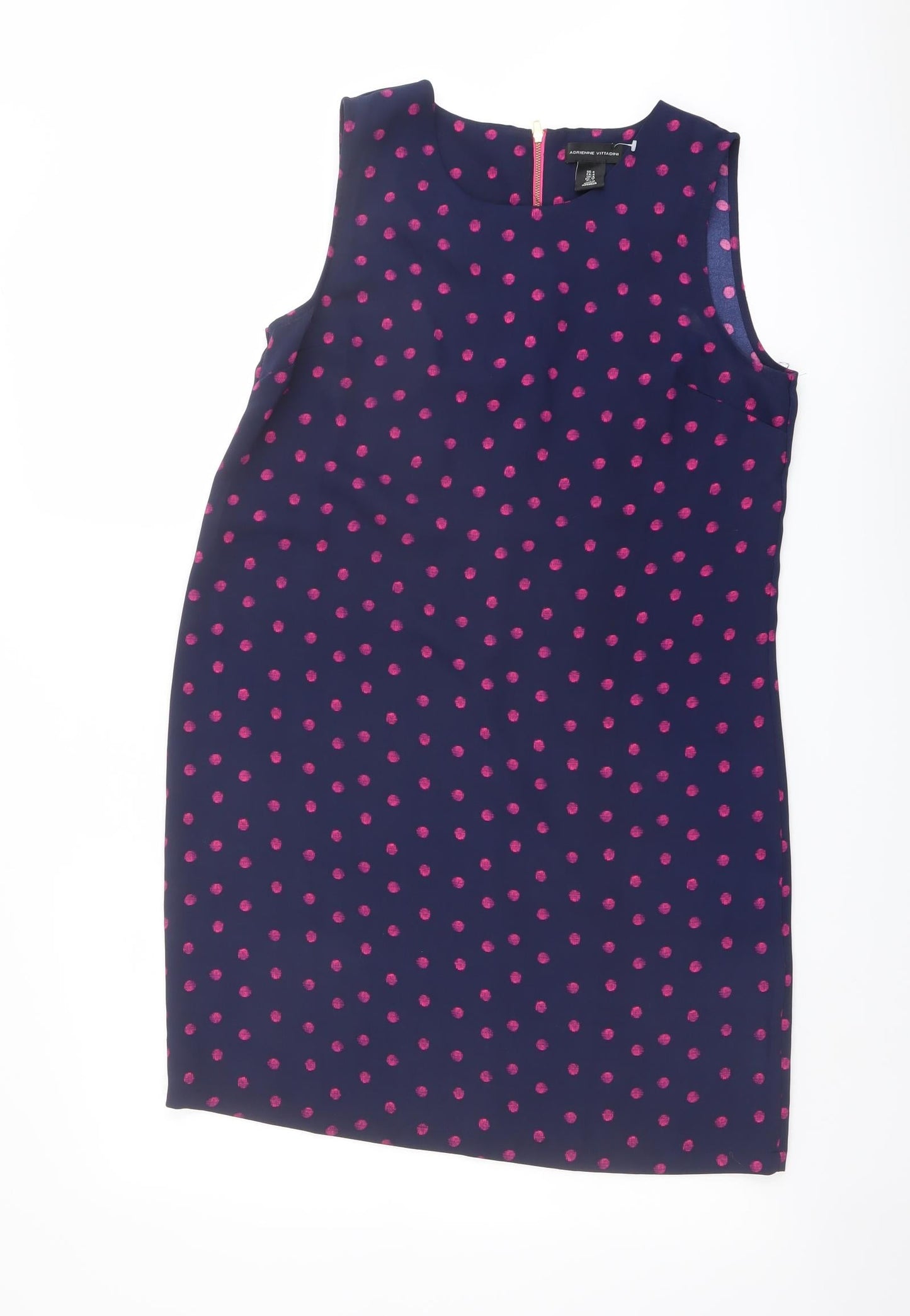Adrienne Vittadini Womens Blue Polka Dot Polyester Shift Size 8 Round Neck Zip