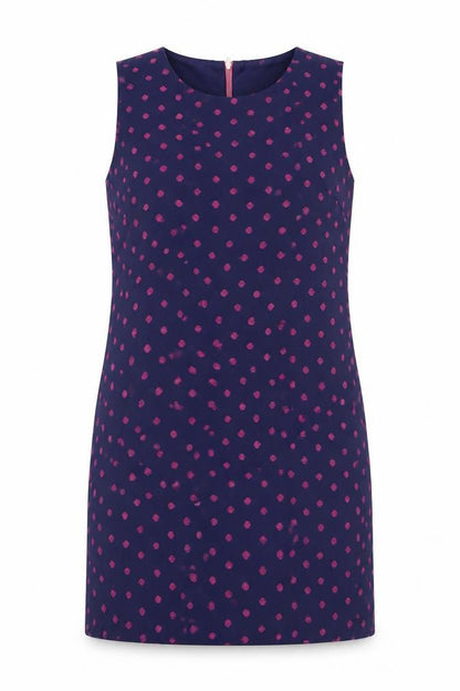 Adrienne Vittadini Womens Blue Polka Dot Polyester Shift Size 8 Round Neck Zip