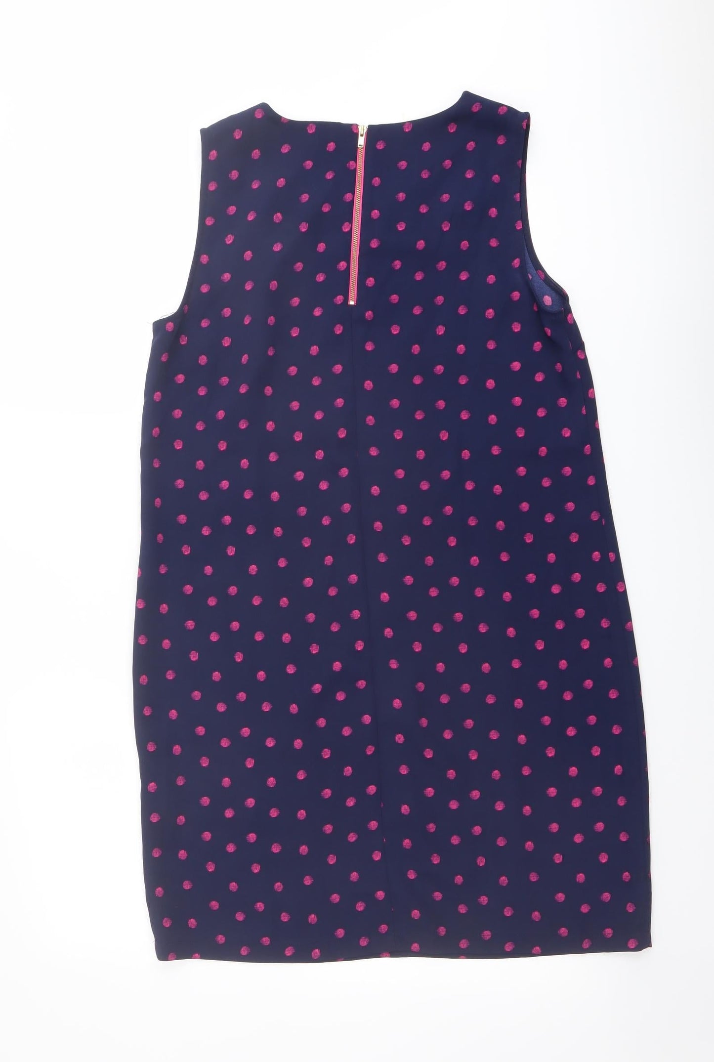 Adrienne Vittadini Womens Blue Polka Dot Polyester Shift Size 8 Round Neck Zip
