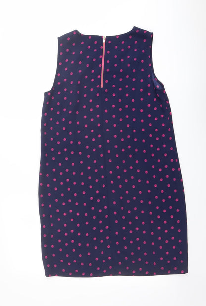 Adrienne Vittadini Womens Blue Polka Dot Polyester Shift Size 8 Round Neck Zip