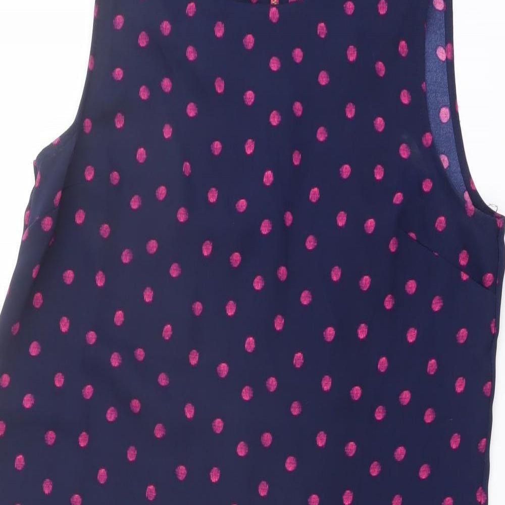 Adrienne Vittadini Womens Blue Polka Dot Polyester Shift Size 8 Round Neck Zip