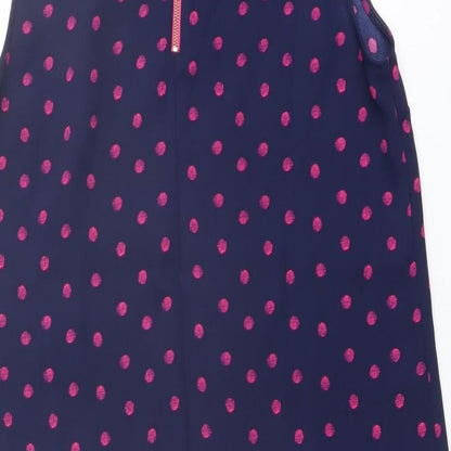 Adrienne Vittadini Womens Blue Polka Dot Polyester Shift Size 8 Round Neck Zip