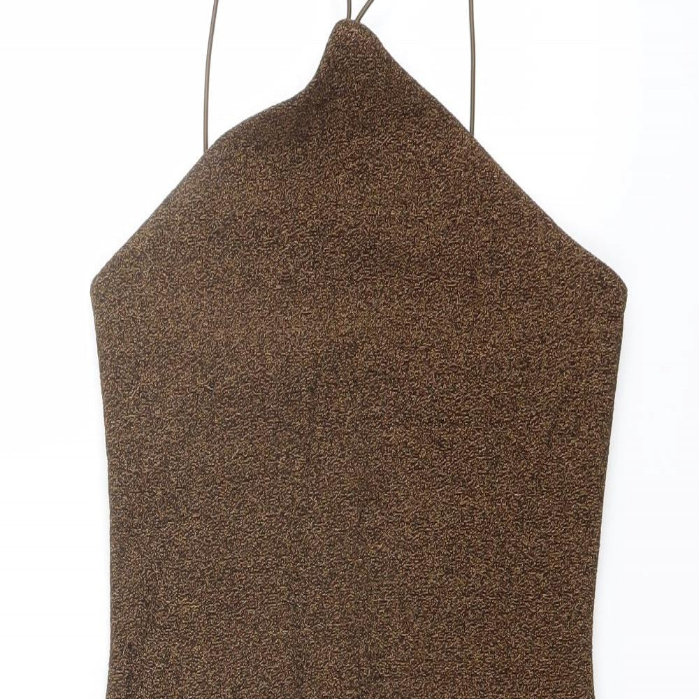 H&M Womens Brown Polyester Bodysuit One-Piece Size S Snap