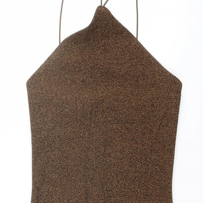 H&M Womens Brown Polyester Bodysuit One-Piece Size S Snap