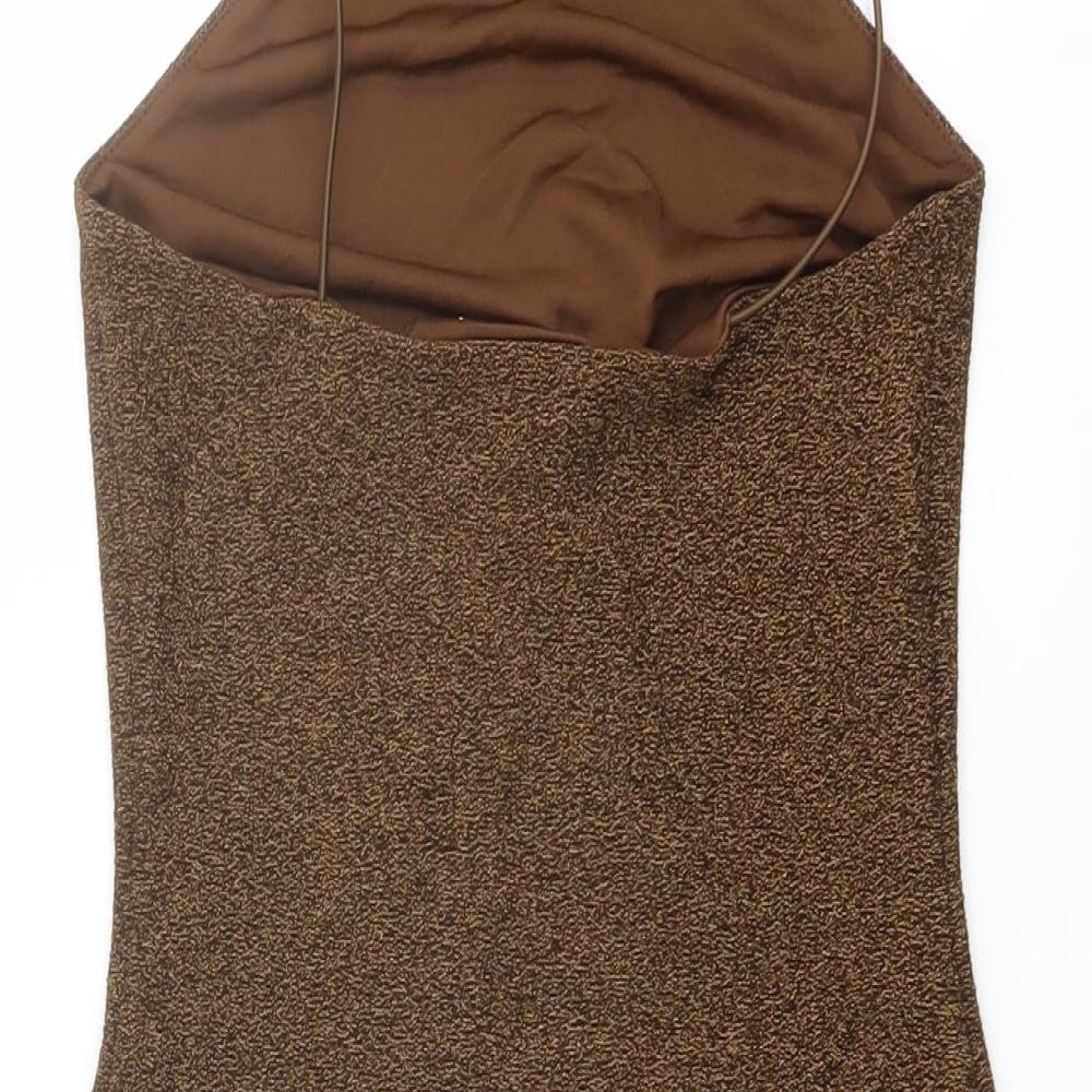 H&M Womens Brown Polyester Bodysuit One-Piece Size S Snap