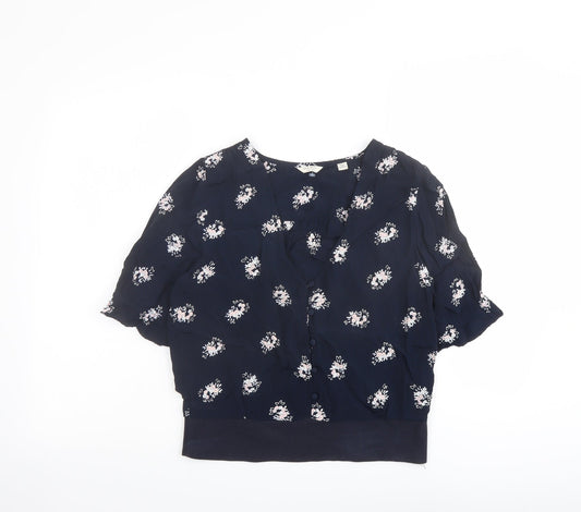Jack Wills Womens Blue Floral Polyester Basic Blouse Size 8 V-Neck