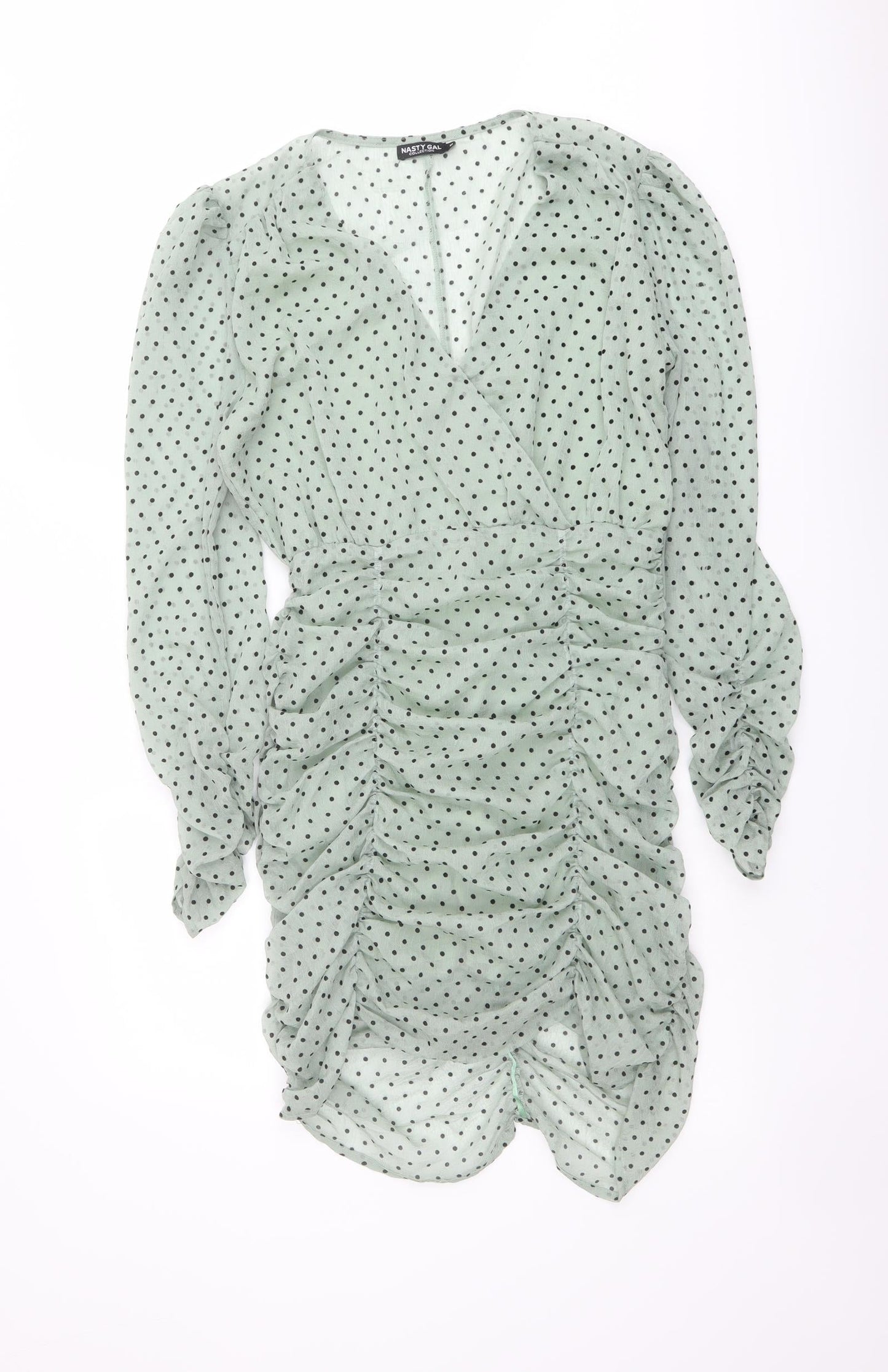 Nasty Gal Womens Green Polka Dot Polyester Bodycon Size M V-Neck Zip