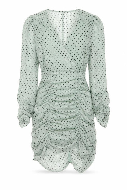 Nasty Gal Womens Green Polka Dot Polyester Bodycon Size M V-Neck Zip