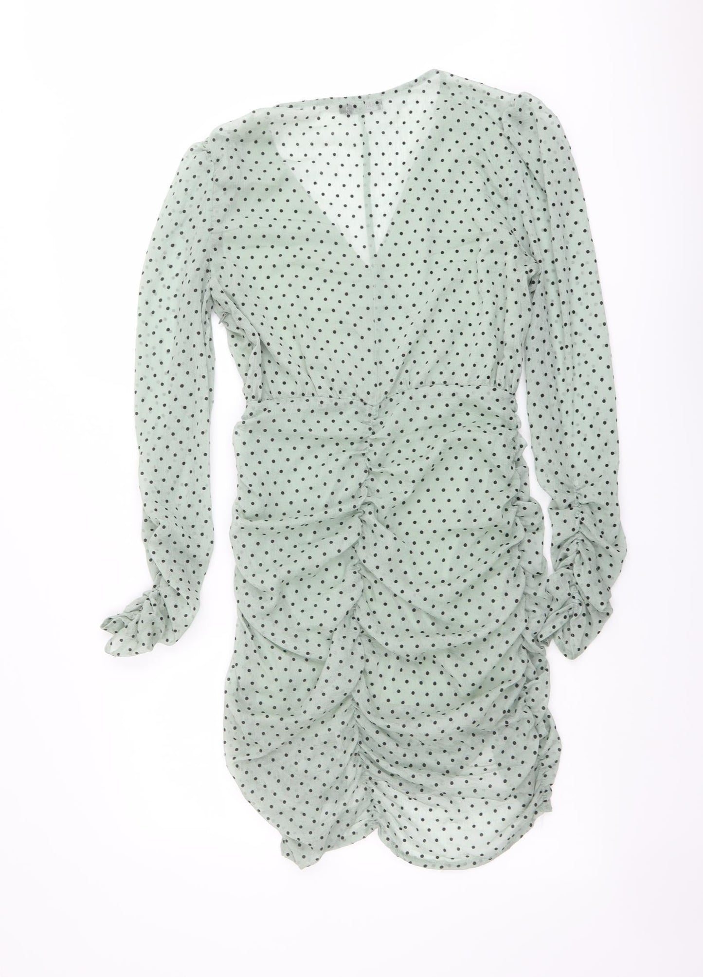 Nasty Gal Womens Green Polka Dot Polyester Bodycon Size M V-Neck Zip