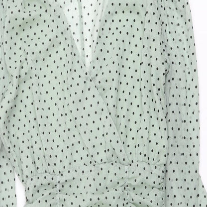 Nasty Gal Womens Green Polka Dot Polyester Bodycon Size M V-Neck Zip