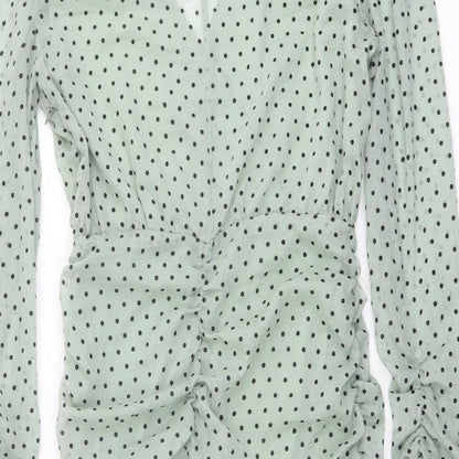 Nasty Gal Womens Green Polka Dot Polyester Bodycon Size M V-Neck Zip