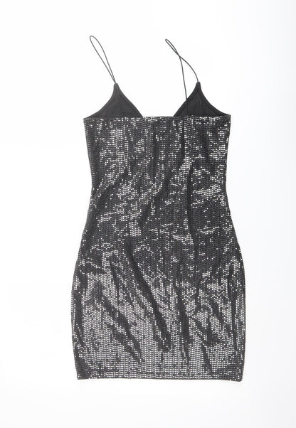 H&M Womens Black Polyester Bodycon Size XS V-Neck Pullover