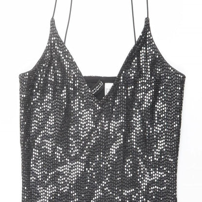 H&M Womens Black Polyester Bodycon Size XS V-Neck Pullover