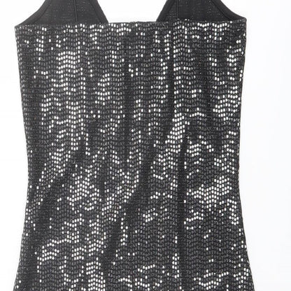 H&M Womens Black Polyester Bodycon Size XS V-Neck Pullover