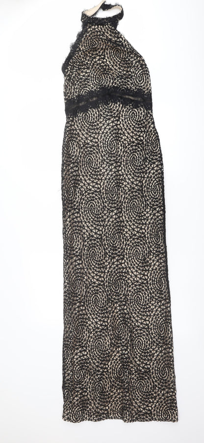 Lipsy Womens Black Geometric Polyester Maxi Size 10 Halter Zip