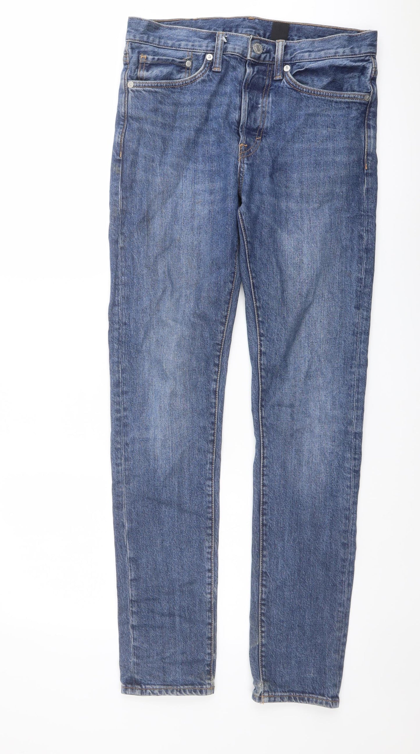 H&M Mens Blue Cotton Skinny Jeans Size 28 in L31 in Slim Button