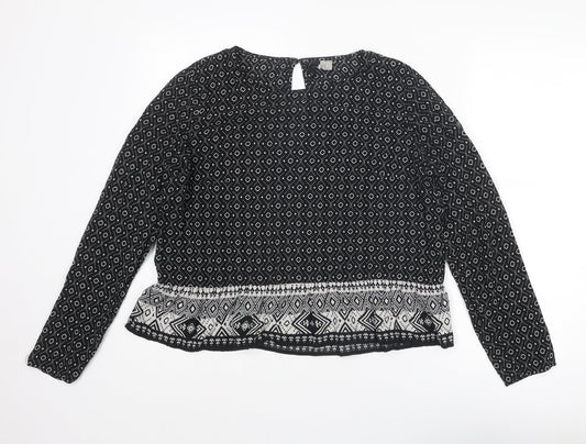 Divided by H&M Womens Black Geometric Viscose Basic Blouse Size 12 Round Neck