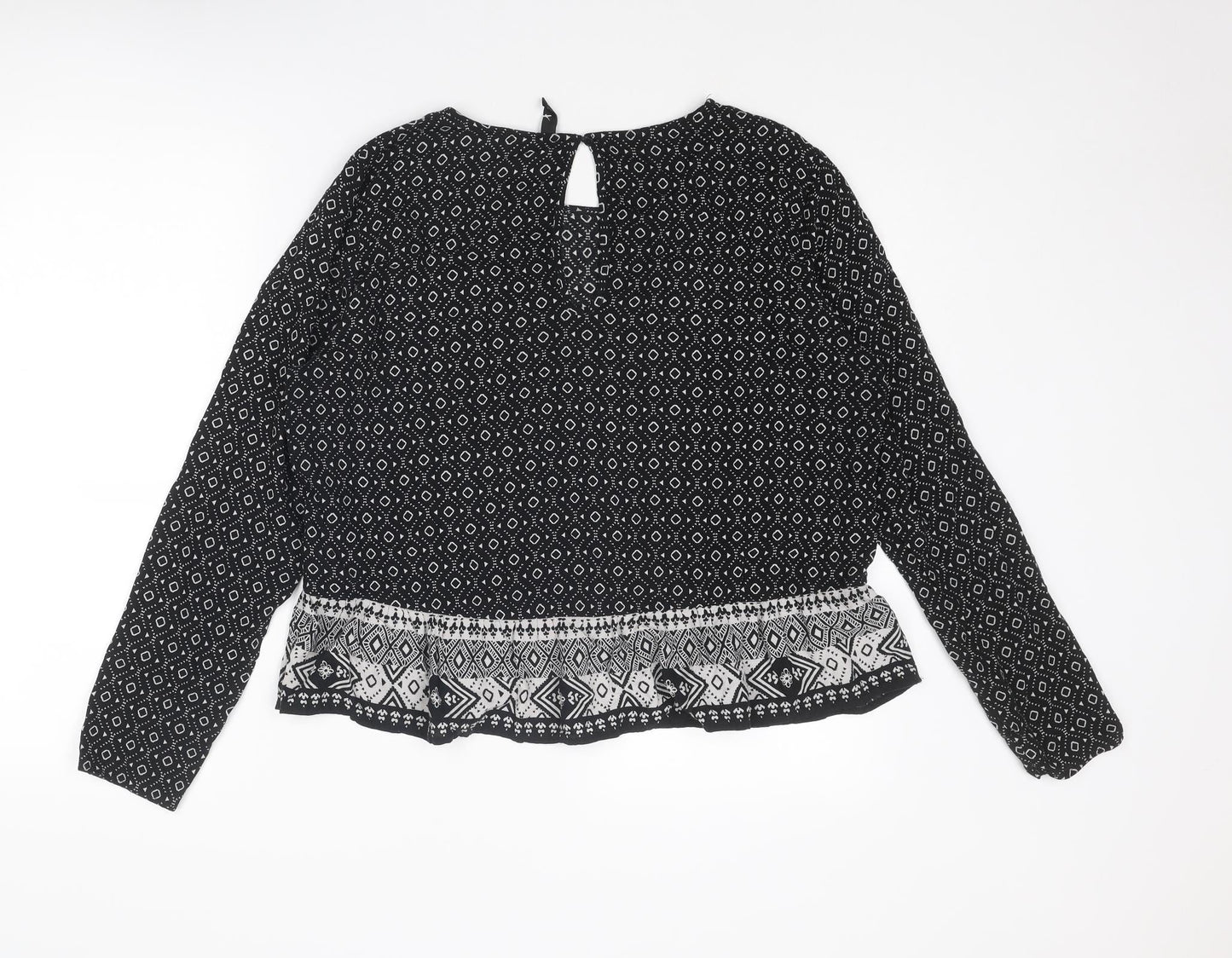 Divided by H&M Womens Black Geometric Viscose Basic Blouse Size 12 Round Neck