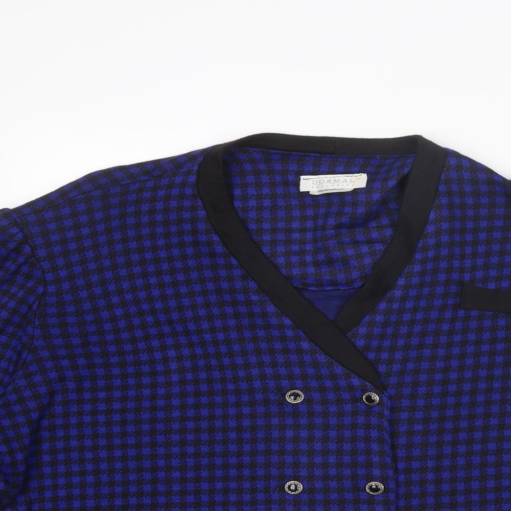 Dormar Womens Blue Check Jacket Blazer Size 16 Button