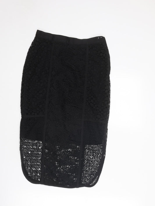 H&M Womens Black Geometric Polyester A-Line Skirt Size 6 Zip