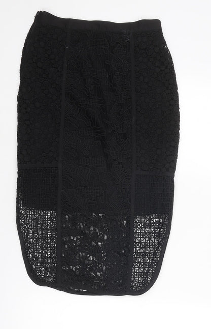 H&M Womens Black Geometric Polyester A-Line Skirt Size 6 Zip