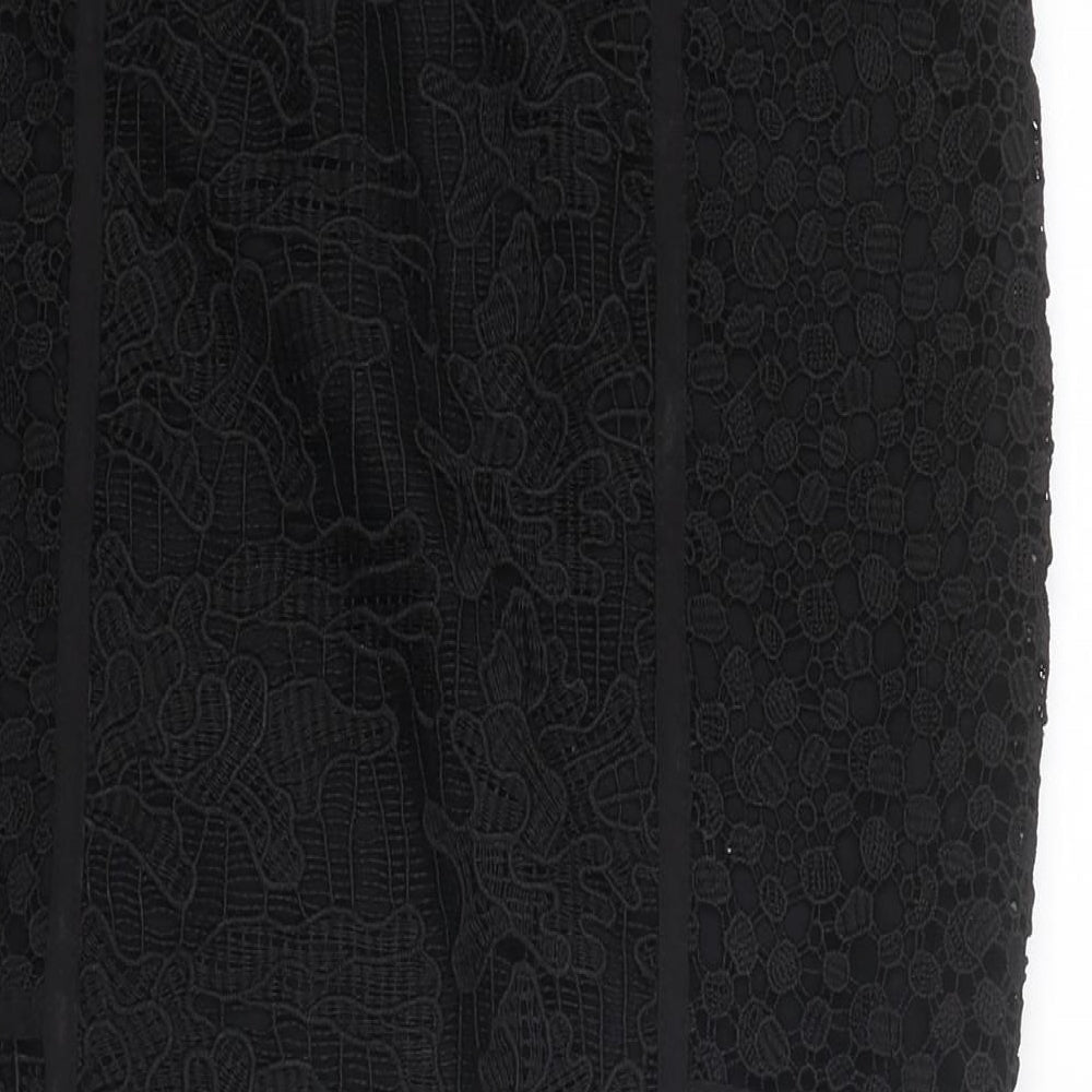 H&M Womens Black Geometric Polyester A-Line Skirt Size 6 Zip