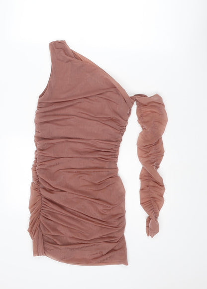 Zara Womens Brown Polyester Bodycon Size S Off the Shoulder Pullover - Asymmetric Neckline