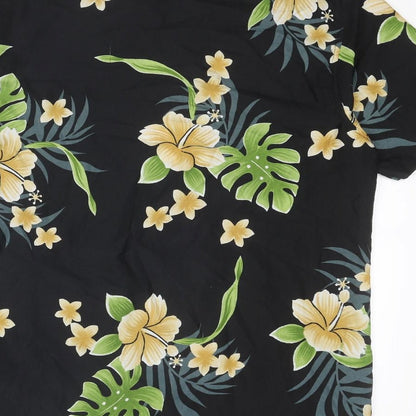 Waikiki Mens Black Geometric Polyester Button-Up Size S Collared Button - Leaf Print