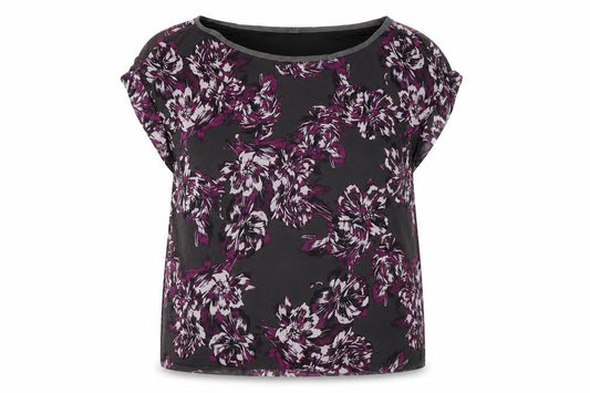 Adrienne Vittadini Womens Purple Floral Polyester Basic T-Shirt Size M Round Neck