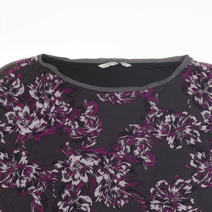Adrienne Vittadini Womens Purple Floral Polyester Basic T-Shirt Size M Round Neck