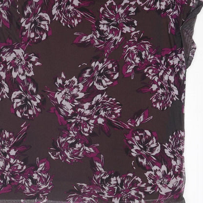 Adrienne Vittadini Womens Purple Floral Polyester Basic T-Shirt Size M Round Neck