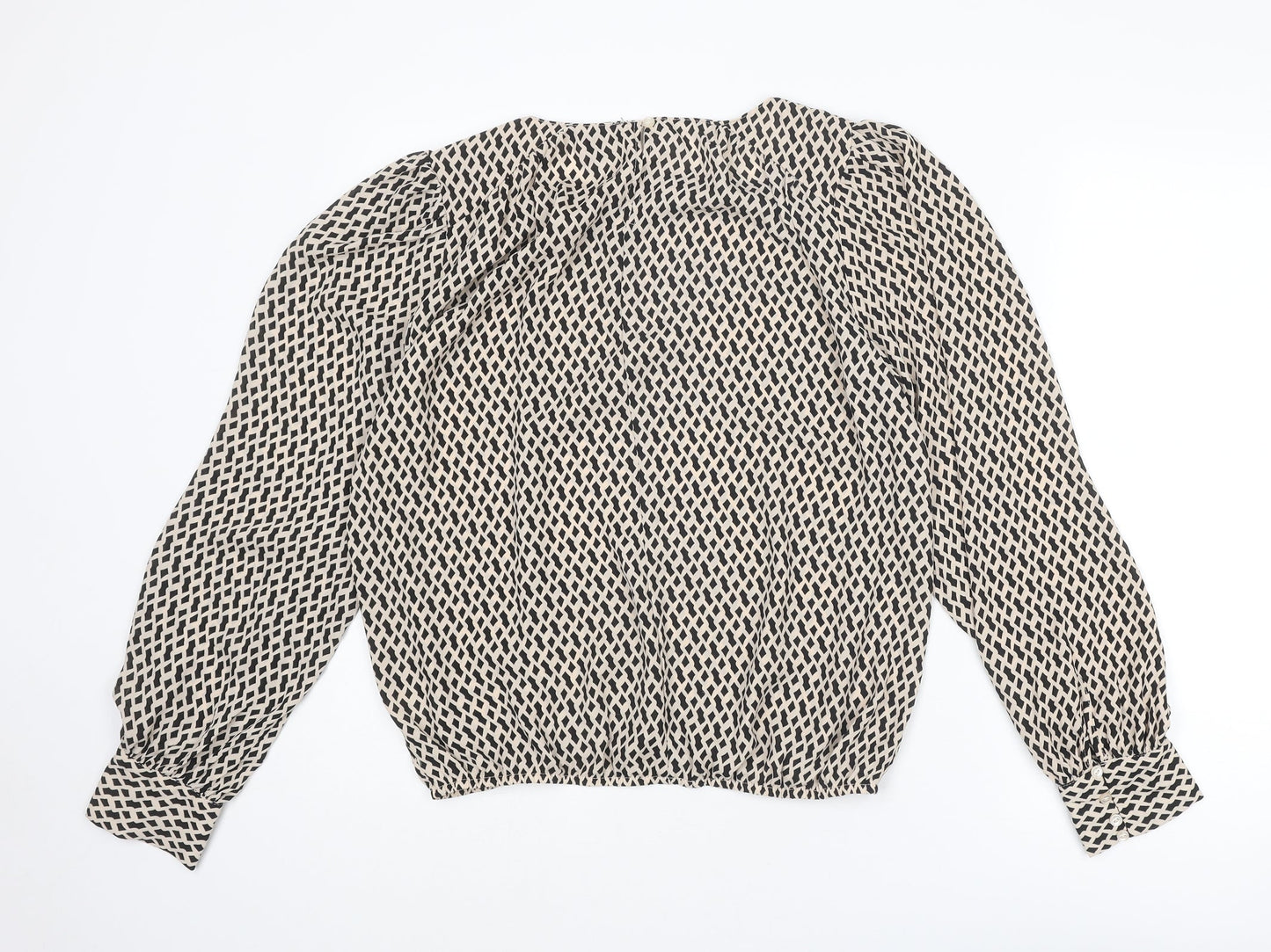 Haver Womens Beige Geometric Polyester Basic Blouse Size M Round Neck