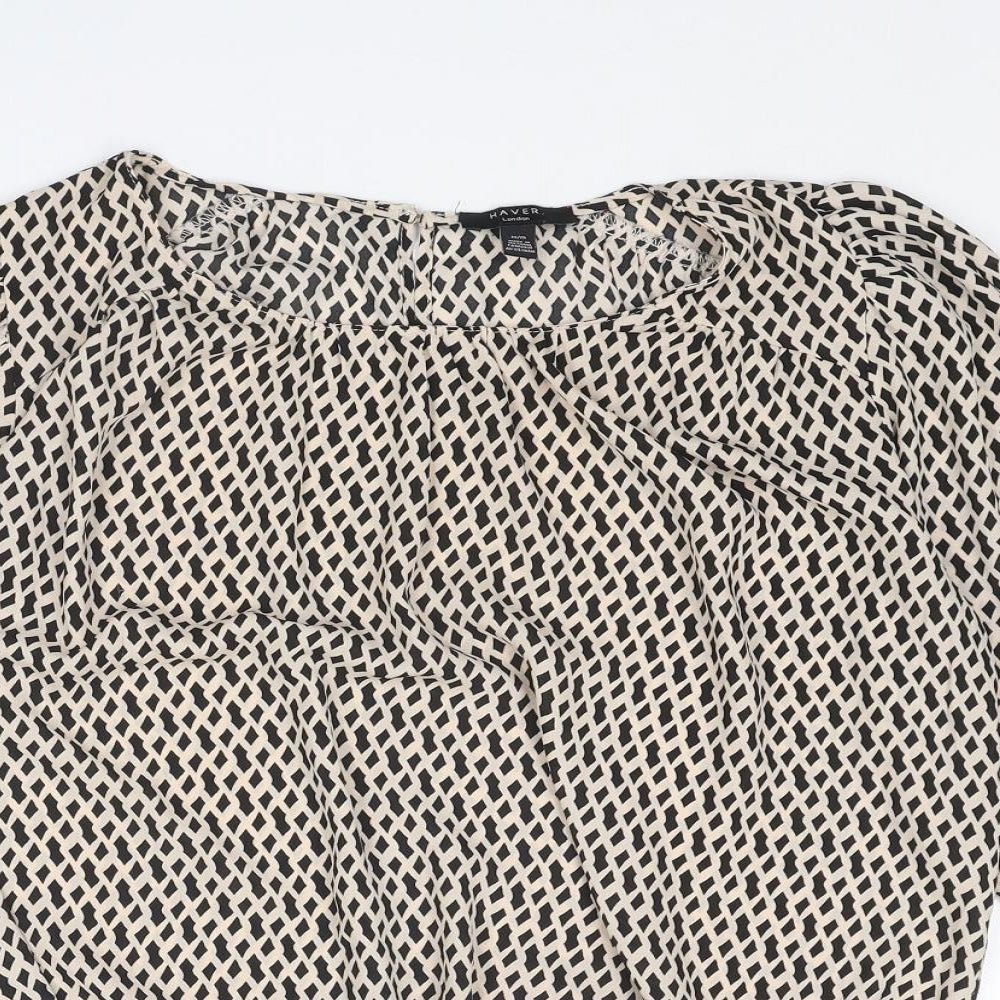 Haver Womens Beige Geometric Polyester Basic Blouse Size M Round Neck