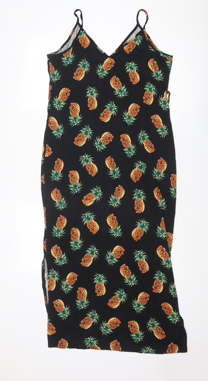 Very Womens Black Geometric Viscose Tank Dress Size 14 V-Neck Pullover - Pineapple Print