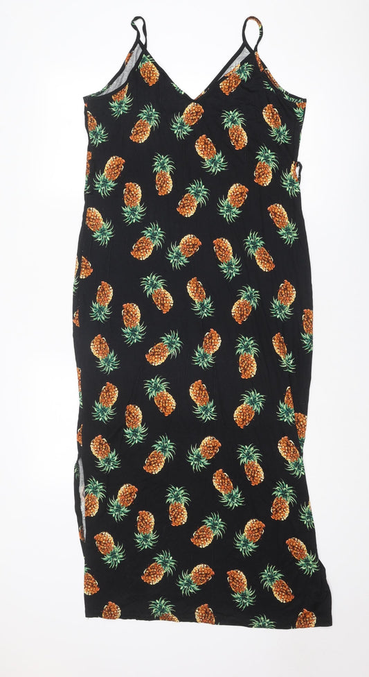 Very Womens Black Geometric Viscose Tank Dress Size 14 V-Neck Pullover - Pineapple Print