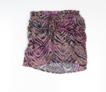 PRETTYLITTLETHING Womens Multicoloured Animal Print Polyester Mini Skirt Size 8 Zip - Ruched Detail