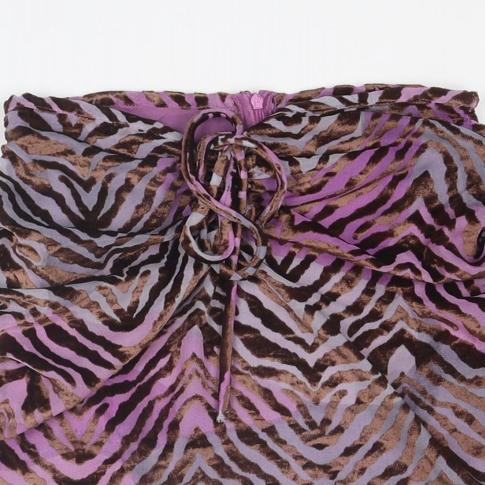 PRETTYLITTLETHING Womens Multicoloured Animal Print Polyester Mini Skirt Size 8 Zip - Ruched Detail