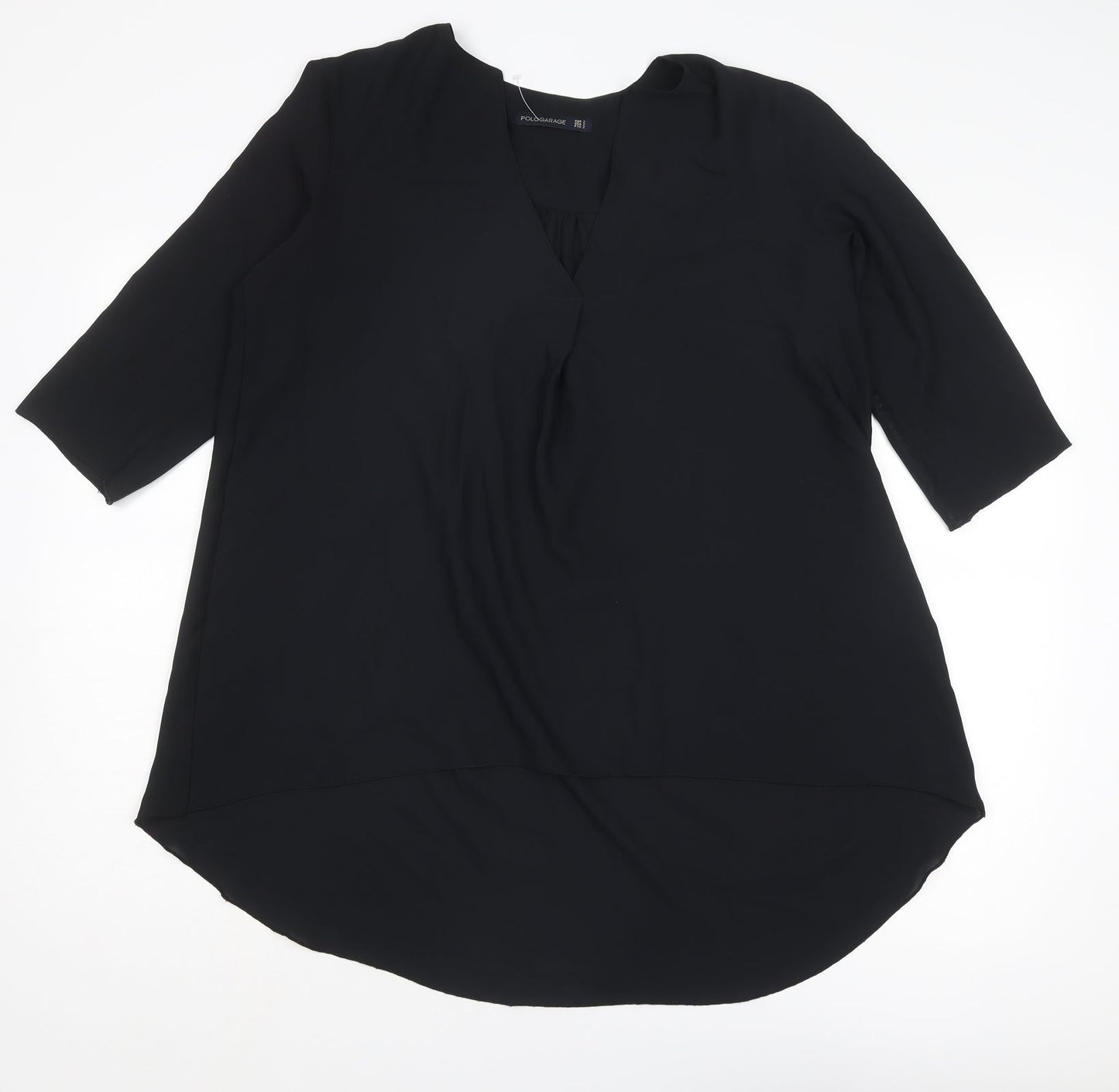 Polo Garage Womens Black Polyester Basic Blouse Size 10 V-Neck