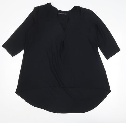 Polo Garage Womens Black Polyester Basic Blouse Size 10 V-Neck