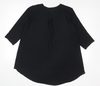 Polo Garage Womens Black Polyester Basic Blouse Size 10 V-Neck