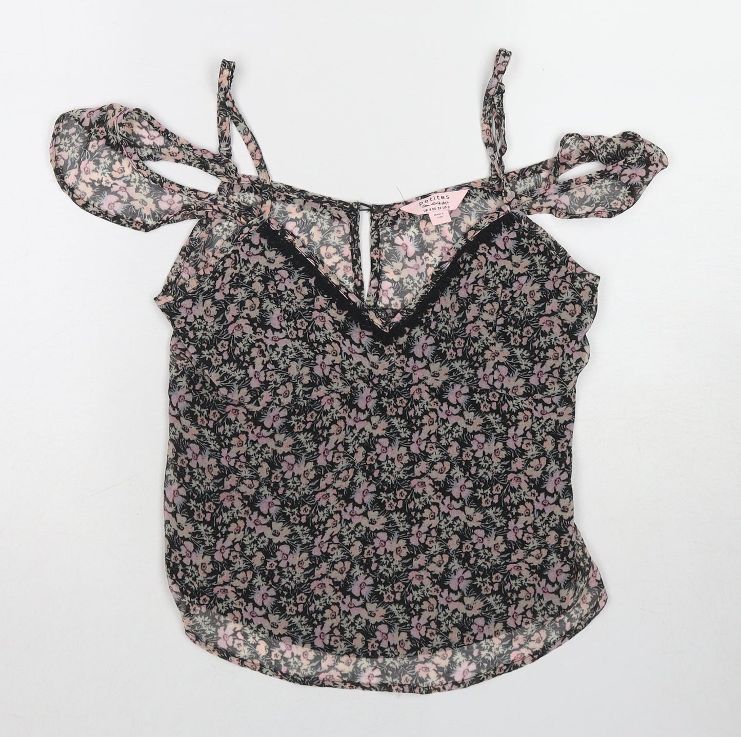 Miss Selfridge Womens Multicoloured Floral Polyester Basic Tank Size 4 V-Neck - Cold Shoulder