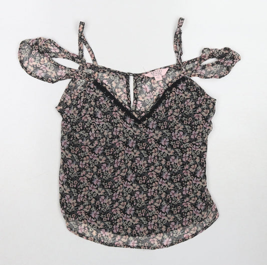 Miss Selfridge Womens Multicoloured Floral Polyester Basic Tank Size 4 V-Neck - Cold Shoulder