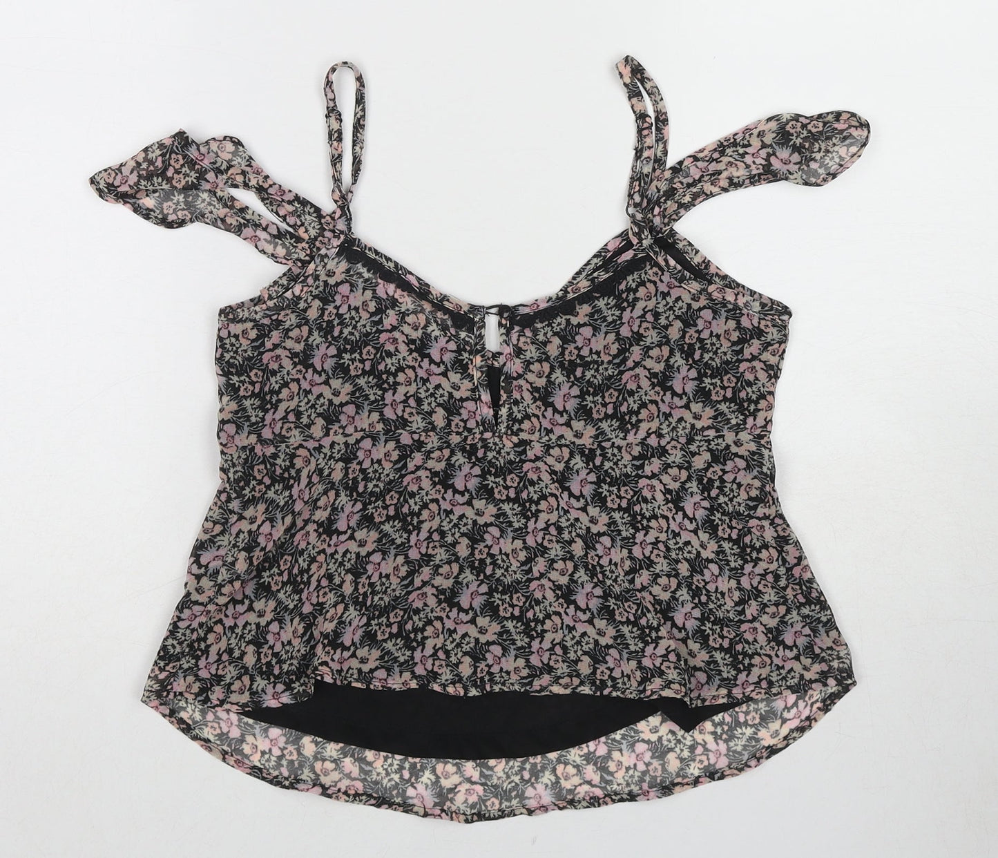 Miss Selfridge Womens Multicoloured Floral Polyester Basic Tank Size 4 V-Neck - Cold Shoulder