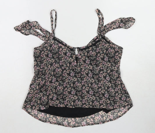 Miss Selfridge Womens Multicoloured Floral Polyester Basic Tank Size 4 V-Neck - Cold Shoulder