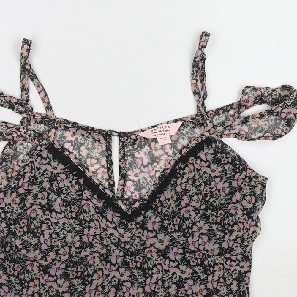 Miss Selfridge Womens Multicoloured Floral Polyester Basic Tank Size 4 V-Neck - Cold Shoulder
