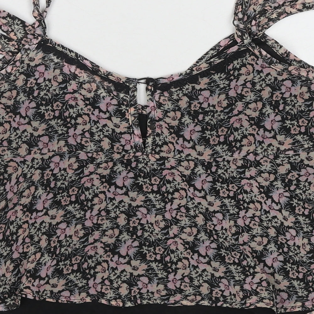 Miss Selfridge Womens Multicoloured Floral Polyester Basic Tank Size 4 V-Neck - Cold Shoulder