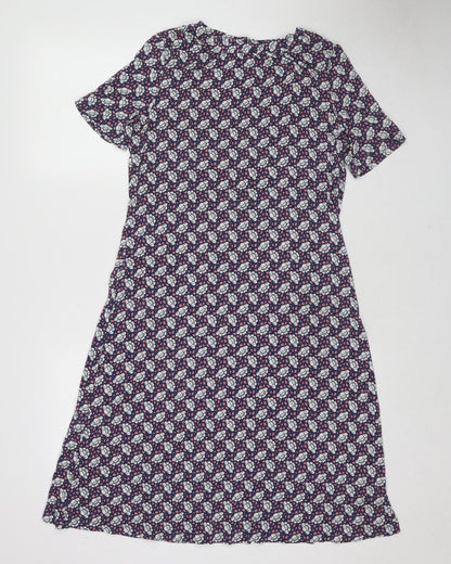 Marks and Spencer Womens Multicoloured Floral Viscose A-Line Size 10 Round Neck Button