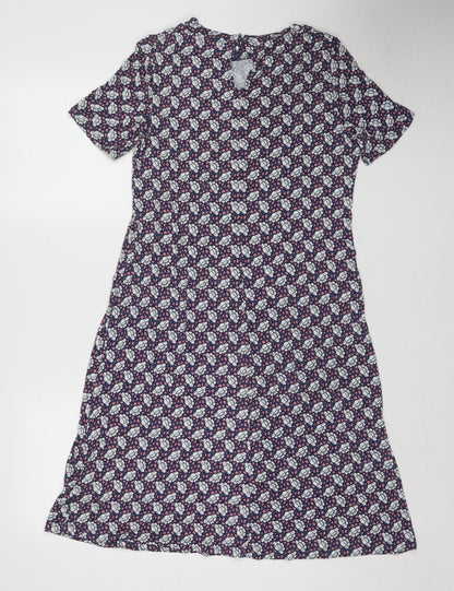 Marks and Spencer Womens Multicoloured Floral Viscose A-Line Size 10 Round Neck Button