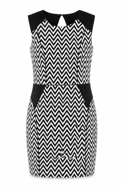 H&M Womens Multicoloured Geometric Polyester Shift Size 14 Round Neck Zip