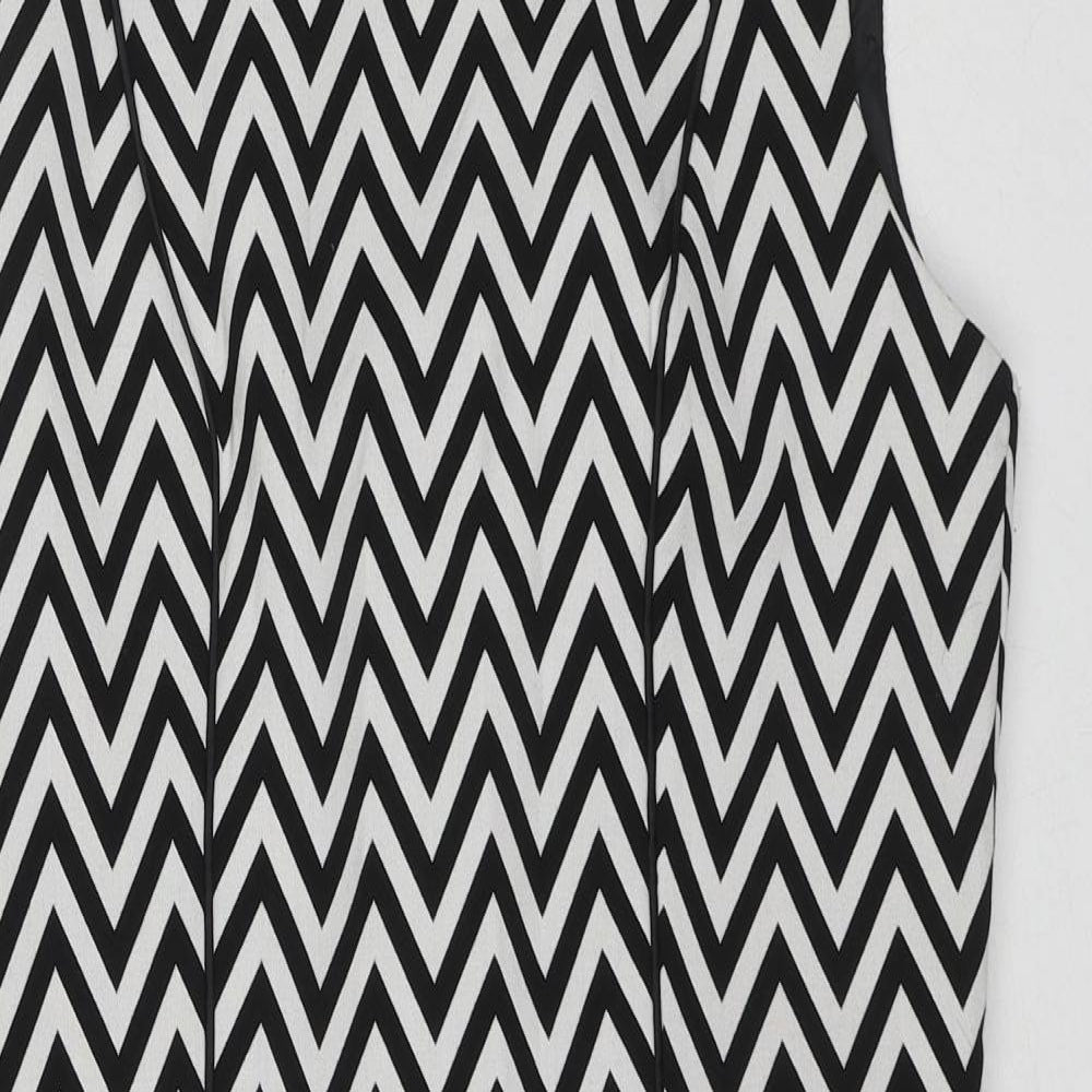 H&M Womens Multicoloured Geometric Polyester Shift Size 14 Round Neck Zip